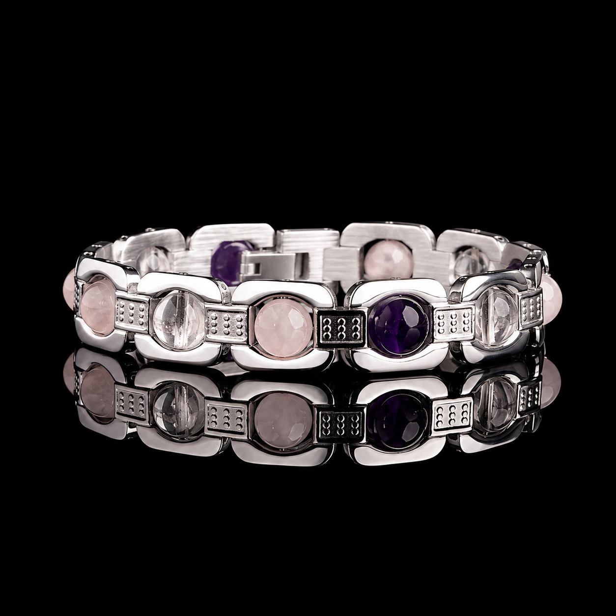 Calm Trio Stone Bracelet — Amethyst, Rose & Clear Quartz