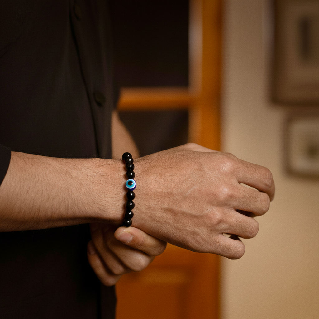 BLACK ONYX EVIL EYE BRACELET (PERSONALISED)