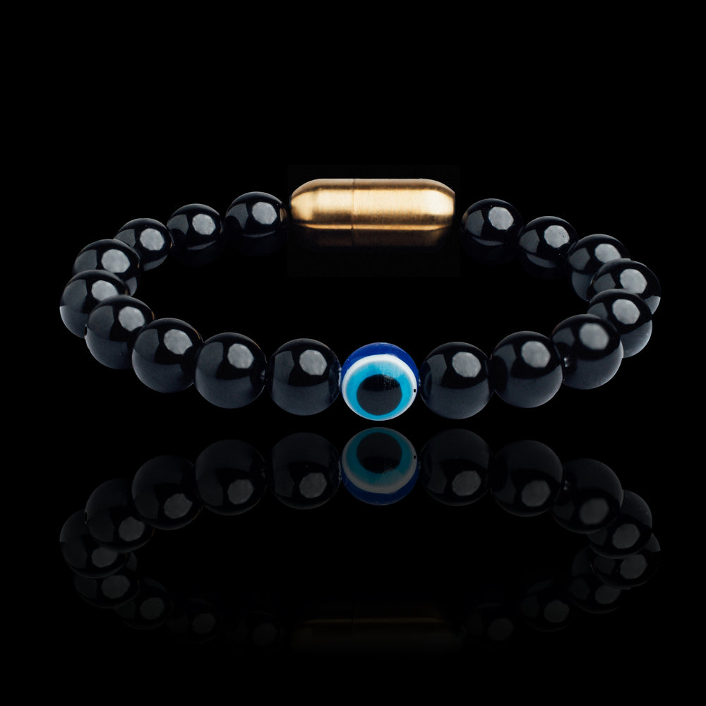 BLACK ONYX EVIL EYE BRACELET (PERSONALISED)
