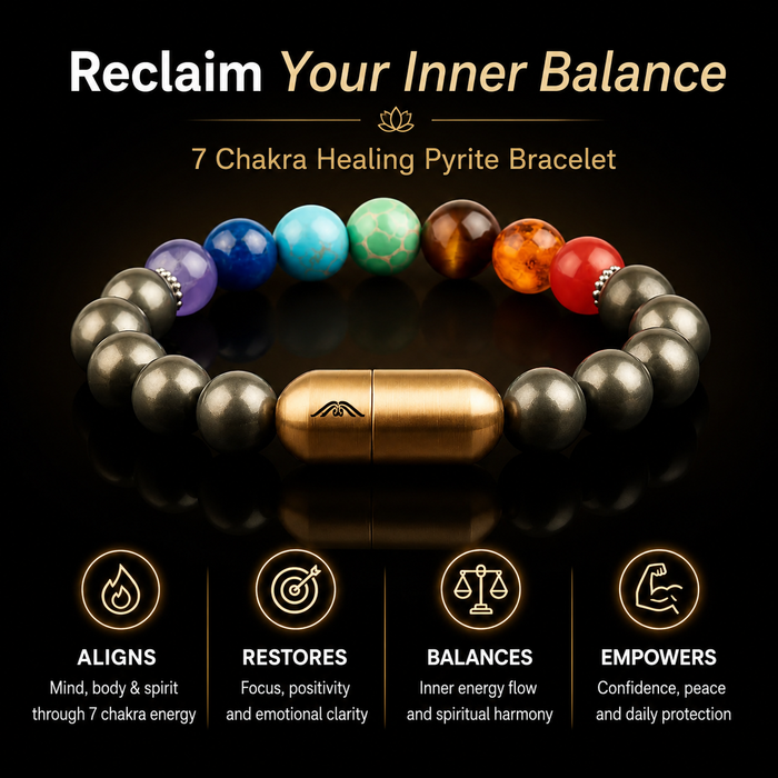 7 CHAKRA HEALING BRACELET WITH PYRITE (PERSONALISED)