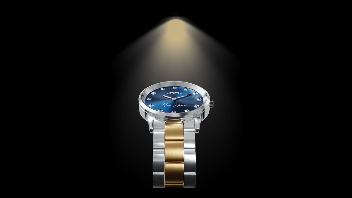Custom watch with name engraved on the dial — Etchcraft Emporium personalised timepiece in 316L stainless steel