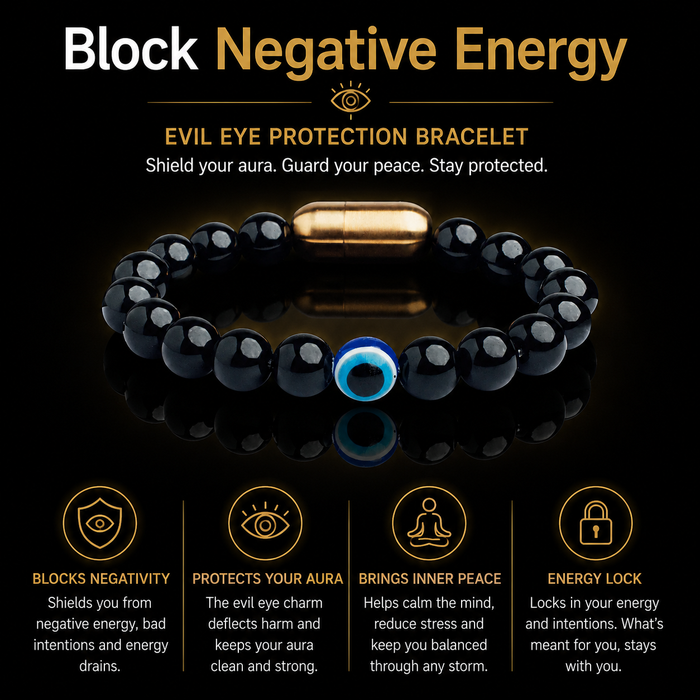 BLACK ONYX EVIL EYE BRACELET (PERSONALISED)