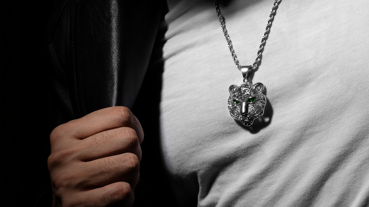 Locket for men — engraved 22K gold plated name locket on a gold boa chain worn at the chest