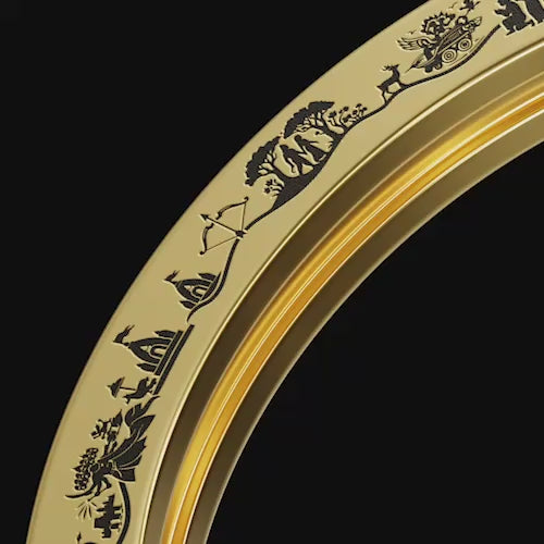 Close-up of the Ramayana engraving on the Shakti Kada