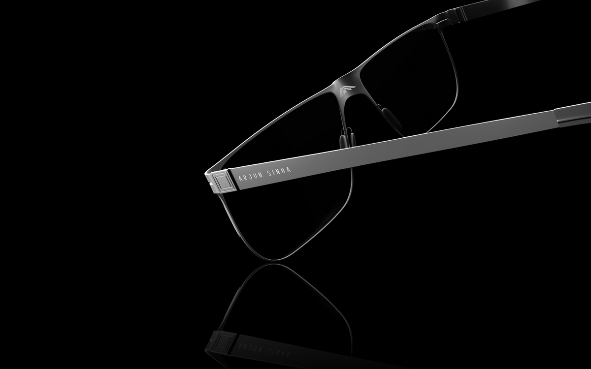 Customized sunglasses with name — the Classic in matte black screwless stainless steel, engraved on the temple arm